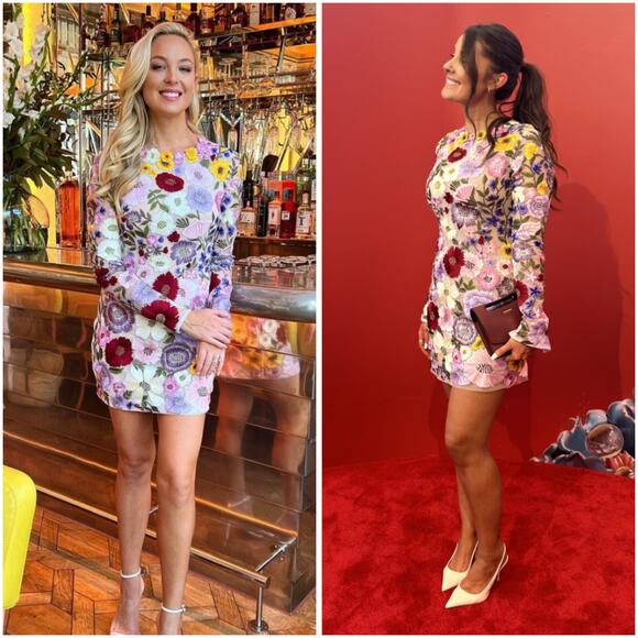 Rachel Gilbert Floral Embroidered Nya Long Sleeve Cocktail Mini Dress 6 US - Picture 3 of 12